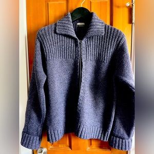 Heavy wool zip-up cardigan. Made in Ireland.